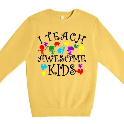 I Teach Awesome Kids Autism Awareness Teacher Premium Crewneck Sweatshirt