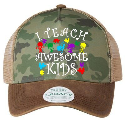 I Teach Awesome Kids Autism Awareness Teacher Legacy Tie Dye Trucker Hat