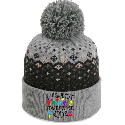 I Teach Awesome Kids Autism Awareness Teacher The Baniff Cuffed Pom Beanie