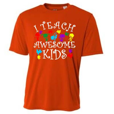 I Teach Awesome Kids Autism Awareness Teacher Cooling Performance Crew T-Shirt