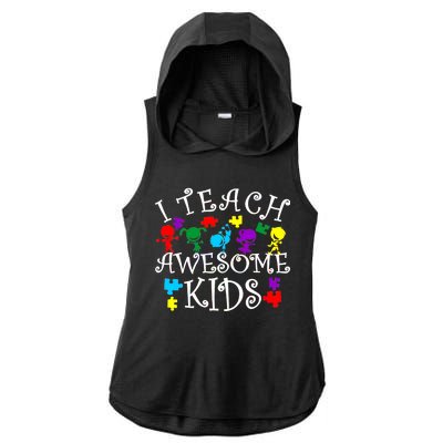 I Teach Awesome Kids Autism Awareness Teacher Ladies PosiCharge Tri-Blend Wicking Draft Hoodie Tank