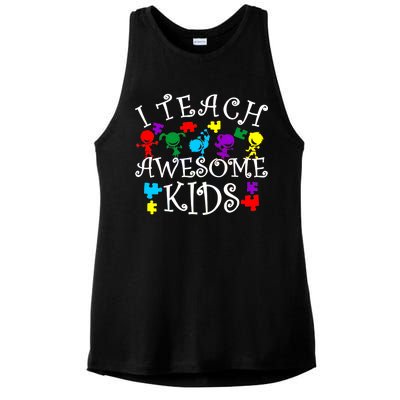 I Teach Awesome Kids Autism Awareness Teacher Ladies PosiCharge Tri-Blend Wicking Tank