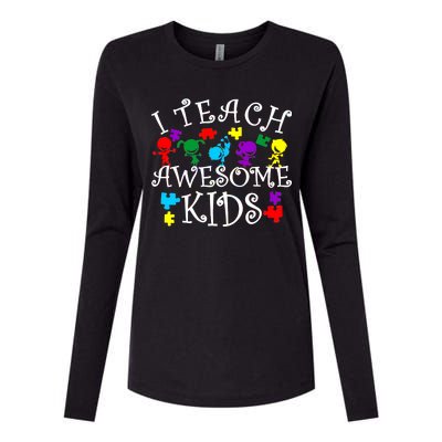 I Teach Awesome Kids Autism Awareness Teacher Womens Cotton Relaxed Long Sleeve T-Shirt