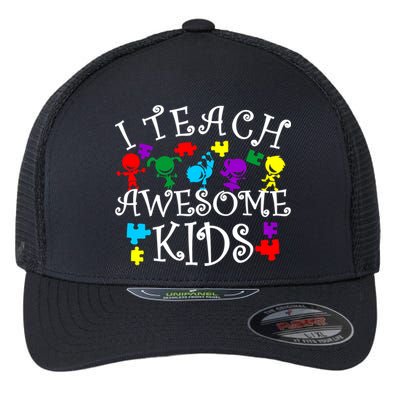 I Teach Awesome Kids Autism Awareness Teacher Flexfit Unipanel Trucker Cap