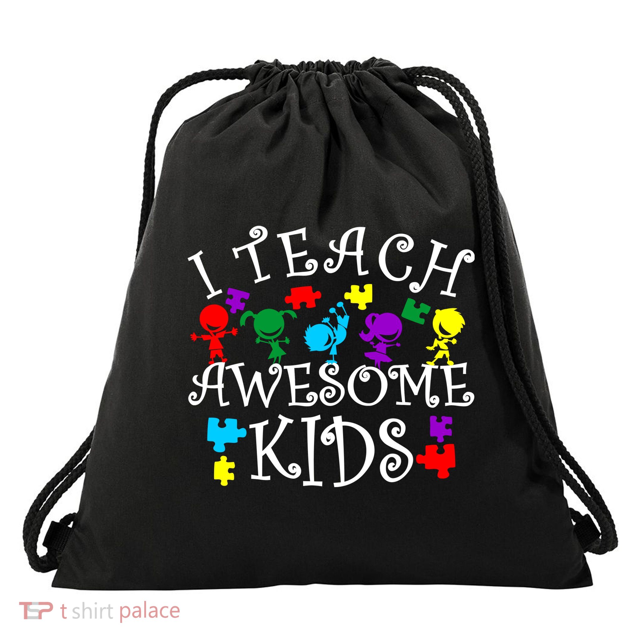 I Teach Awesome Kids Autism Awareness Teacher Drawstring Bag