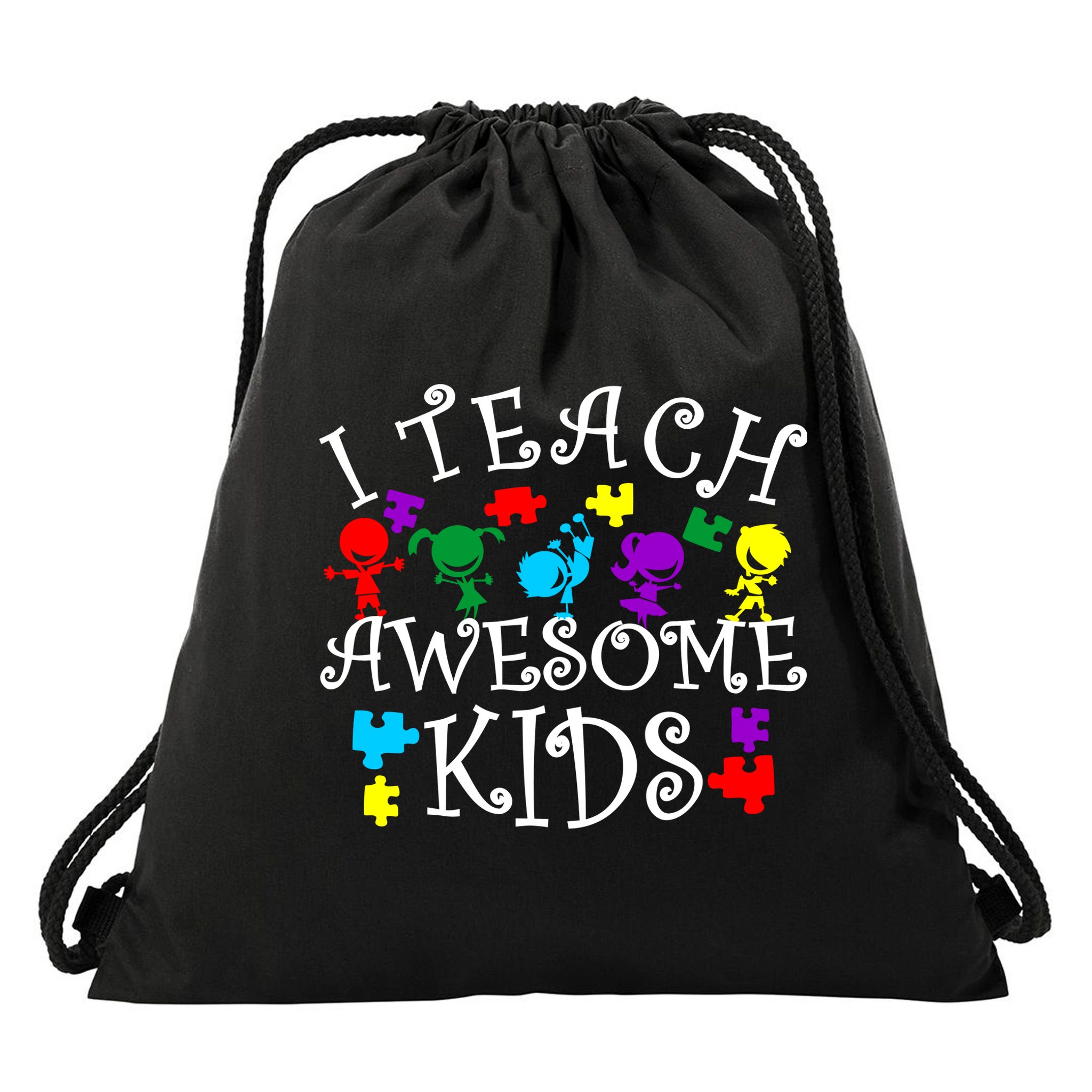 I Teach Awesome Kids Autism Awareness Teacher Drawstring Bag