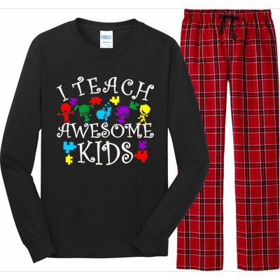 I Teach Awesome Kids Autism Awareness Teacher Long Sleeve Pajama Set