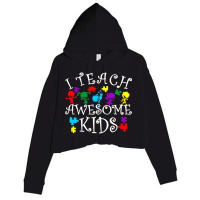 I Teach Awesome Kids Autism Awareness Teacher Crop Fleece Hoodie