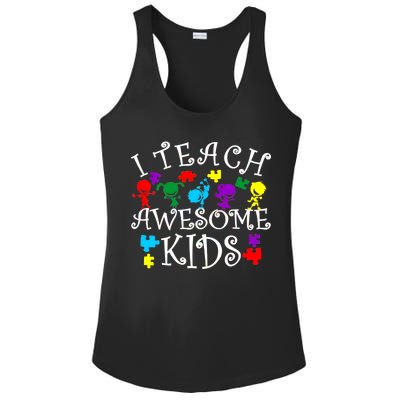 I Teach Awesome Kids Autism Awareness Teacher Ladies PosiCharge Competitor Racerback Tank