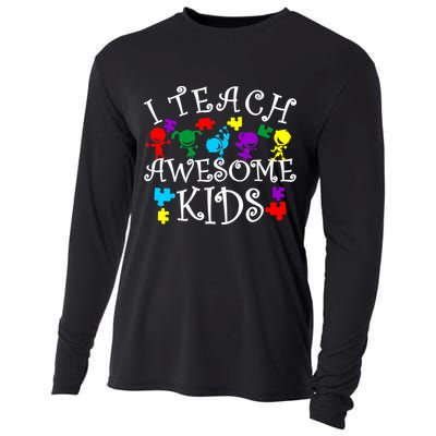 I Teach Awesome Kids Autism Awareness Teacher Cooling Performance Long Sleeve Crew