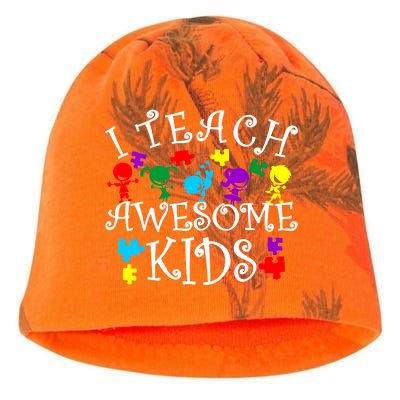 I Teach Awesome Kids Autism Awareness Teacher Kati - Camo Knit Beanie