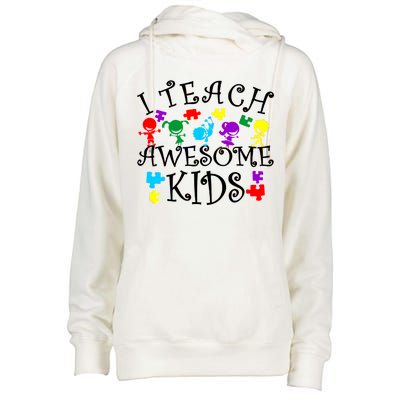 I Teach Awesome Kids Autism Awareness Teacher Womens Funnel Neck Pullover Hood