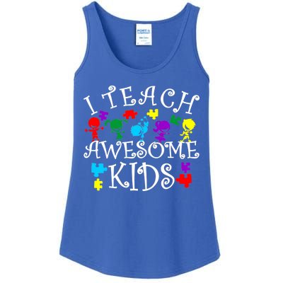 I Teach Awesome Kids Autism Awareness Teacher Ladies Essential Tank