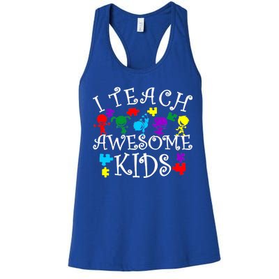 I Teach Awesome Kids Autism Awareness Teacher Women's Racerback Tank