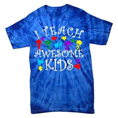 I Teach Awesome Kids Autism Awareness Teacher Tie-Dye T-Shirt