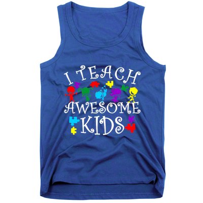 I Teach Awesome Kids Autism Awareness Teacher Tank Top