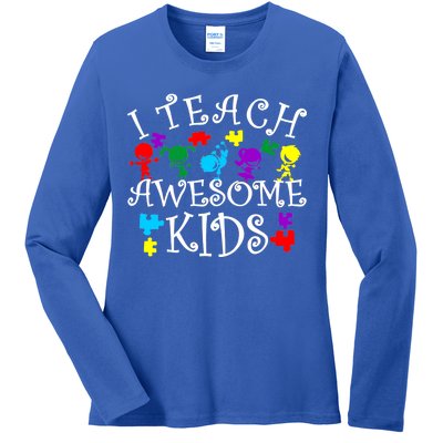 I Teach Awesome Kids Autism Awareness Teacher Ladies Long Sleeve Shirt