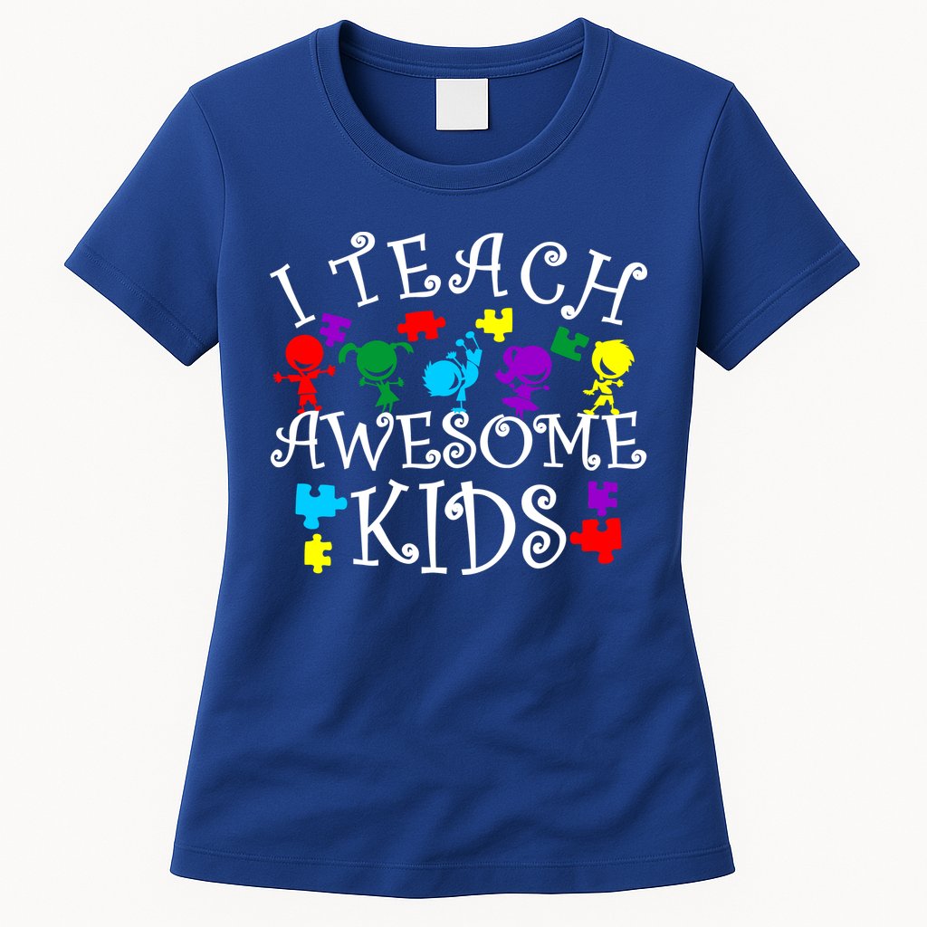 I Teach Awesome Kids Autism Awareness Teacher Womens T-Shirt