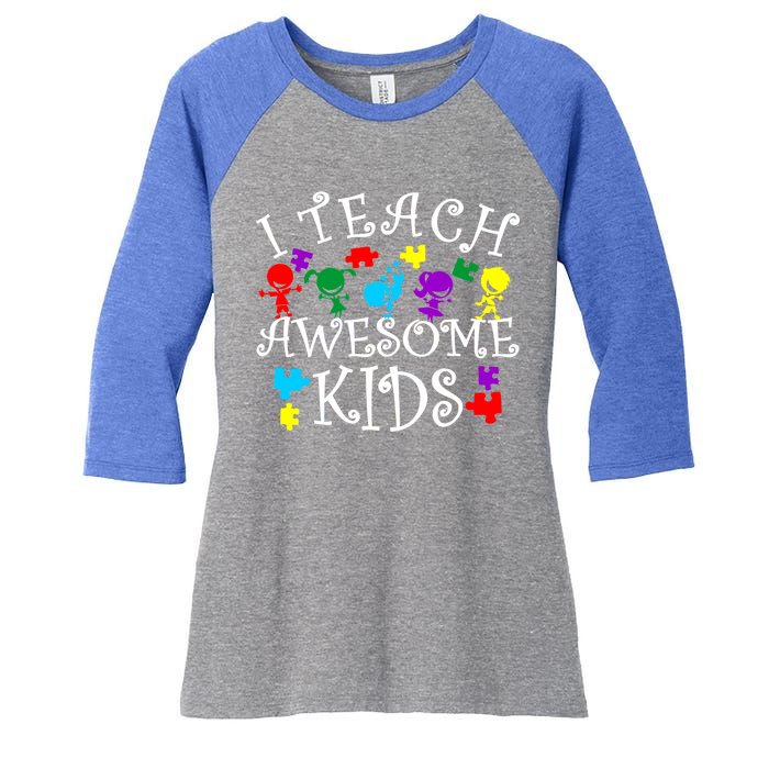 I Teach Awesome Kids Autism Awareness Teacher Women's Tri-Blend 3/4-Sleeve Raglan Shirt