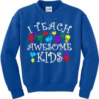 I Teach Awesome Kids Autism Awareness Teacher Kids Sweatshirt