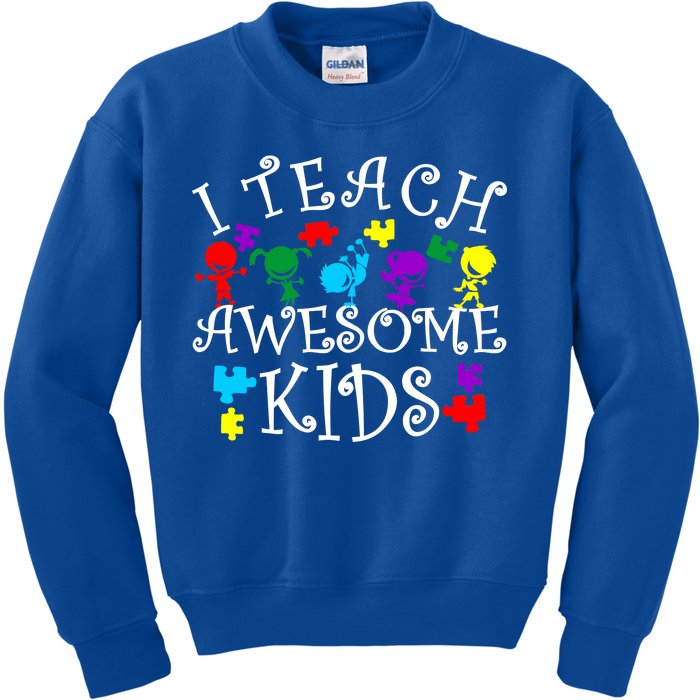 I Teach Awesome Kids Autism Awareness Teacher Kids Sweatshirt