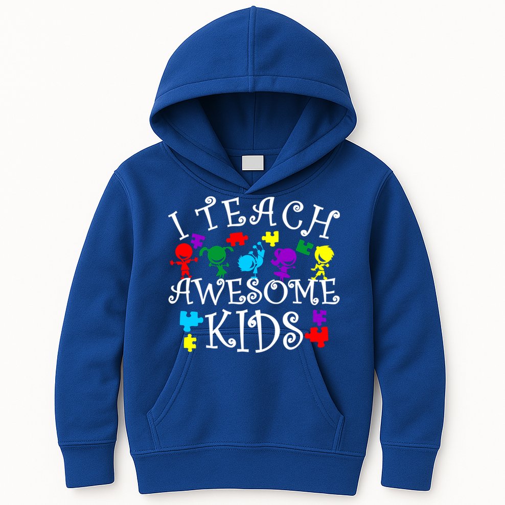 I Teach Awesome Kids Autism Awareness Teacher Kids Hoodie