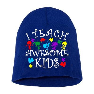 I Teach Awesome Kids Autism Awareness Teacher Short Acrylic Beanie