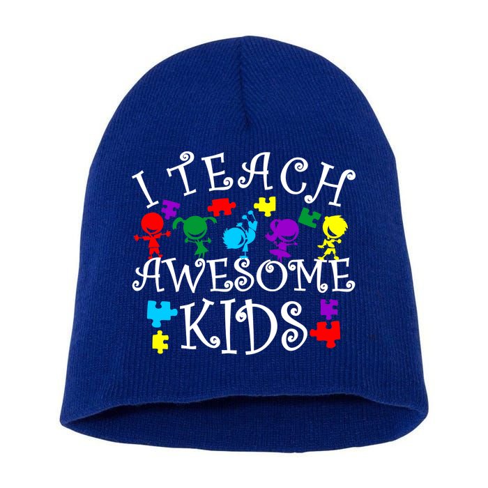 I Teach Awesome Kids Autism Awareness Teacher Short Acrylic Beanie