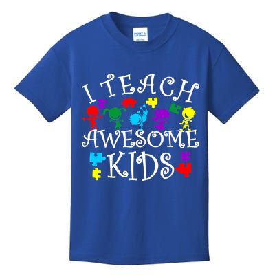 I Teach Awesome Kids Autism Awareness Teacher Kids T-Shirt