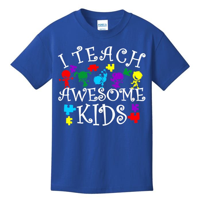 I Teach Awesome Kids Autism Awareness Teacher Kids T-Shirt