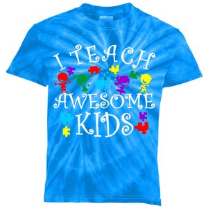 I Teach Awesome Kids Autism Awareness Teacher Kids Tie-Dye T-Shirt