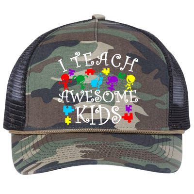 I Teach Awesome Kids Autism Awareness Teacher Retro Rope Trucker Hat Cap