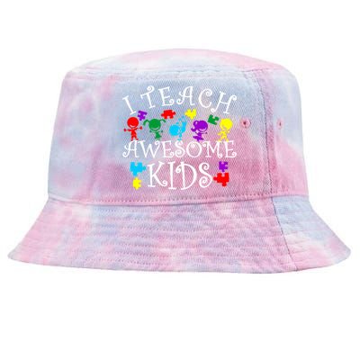 I Teach Awesome Kids Autism Awareness Teacher Tie-Dyed Bucket Hat