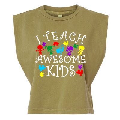 I Teach Awesome Kids Autism Awareness Teacher Garment-Dyed Women's Muscle Tee