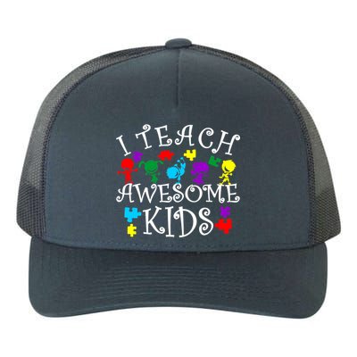 I Teach Awesome Kids Autism Awareness Teacher Yupoong Adult 5-Panel Trucker Hat