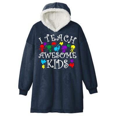 I Teach Awesome Kids Autism Awareness Teacher Hooded Wearable Blanket