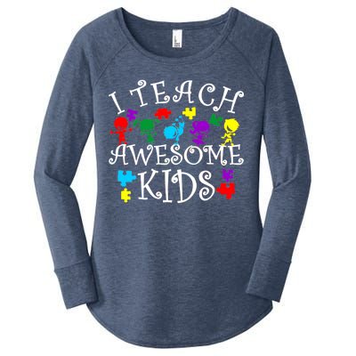 I Teach Awesome Kids Autism Awareness Teacher Women's Perfect Tri Tunic Long Sleeve Shirt