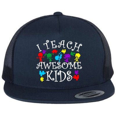 I Teach Awesome Kids Autism Awareness Teacher Flat Bill Trucker Hat