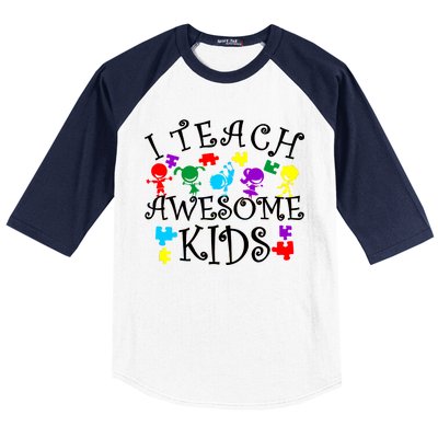 I Teach Awesome Kids Autism Awareness Teacher Baseball Sleeve Shirt