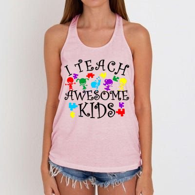 I Teach Awesome Kids Autism Awareness Teacher Women's Knotted Racerback Tank