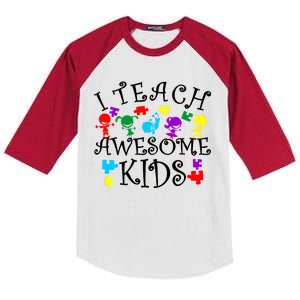 I Teach Awesome Kids Autism Awareness Teacher Kids Colorblock Raglan Jersey