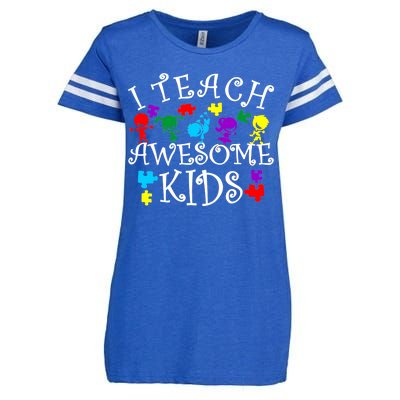 I Teach Awesome Kids Autism Awareness Teacher Enza Ladies Jersey Football T-Shirt