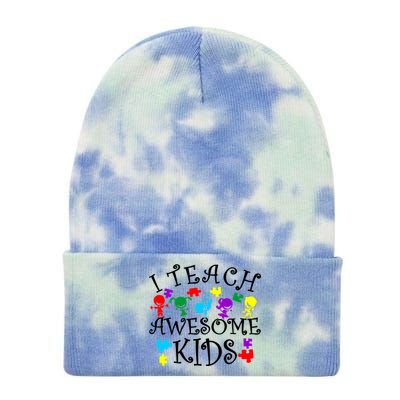 I Teach Awesome Kids Autism Awareness Teacher Tie Dye 12in Knit Beanie