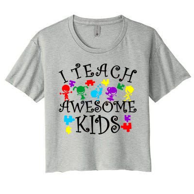 I Teach Awesome Kids Autism Awareness Teacher Women's Crop Top Tee