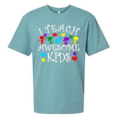 I Teach Awesome Kids Autism Awareness Teacher Sueded Cloud Jersey T-Shirt