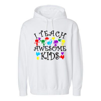 I Teach Awesome Kids Autism Awareness Teacher Garment-Dyed Fleece Hoodie