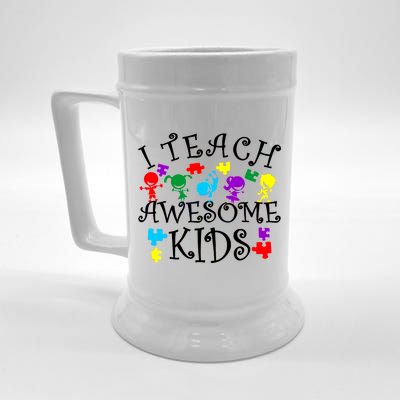 I Teach Awesome Kids Autism Awareness Teacher Beer Stein