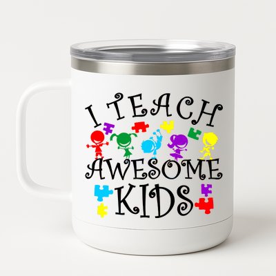 I Teach Awesome Kids Autism Awareness Teacher 12 oz Stainless Steel Tumbler Cup