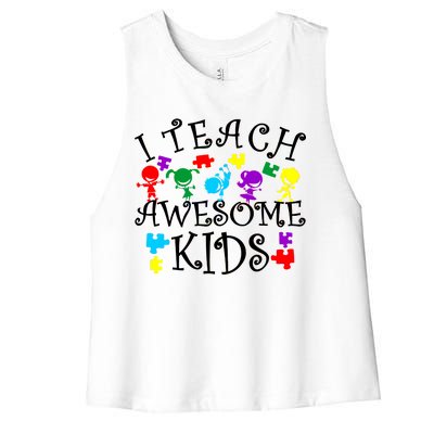 I Teach Awesome Kids Autism Awareness Teacher Women's Racerback Cropped Tank