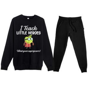 I Teach Little Heroes Premium Crewneck Sweatsuit Set